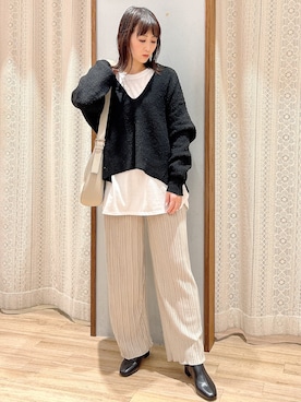 「ベロアプリーツパンツ」｜satomikamoさん（レディース・162cm）の秋コーディネート