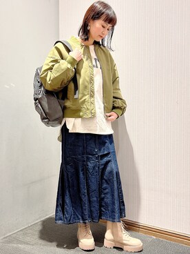 「オリエンタルトラフィック」｜「アイテム（MA-1）」を使った、satomikamoさん（レディース・162cm）の冬コーディネート