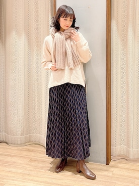 「マフラーコーデ」｜「アイテム（ブーツ）」を使った、satomikamoさん（レディース・162cm）の冬コーディネート