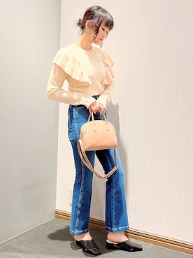 「ラウンドバッグ」｜「アイテム（パンツ）」を使った、satomikamoさん（レディース・162cm）の冬コーディネート