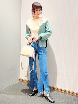 「ラウンドバッグ」｜「アイテム（パンツ）」を使った、satomikamoさん（レディース・162cm）の冬コーディネート