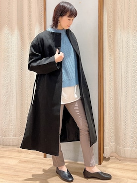 「ガウンコート」｜「アイテム（ノーカラーコート）」を使った、satomikamoさん（レディース・162cm）の冬コーディネート