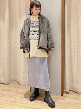 「オリエンタルトラフィック」｜「アイテム（MA-1）」を使った、satomikamoさん（レディース・162cm）の冬コーディネート