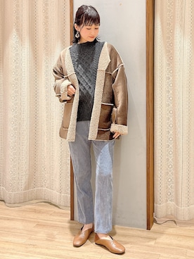 「コーデュロイパンツ」｜「アイテム（ノーカラーコート）」を使った、satomikamoさん（レディース・162cm）の冬コーディネート