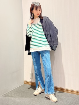 「earth music&ecology（アースミュージックアンドエコロジー）のアイテム（MA-1）」を使った、satomikamoさん（レディース・162cm）の春コーディネート