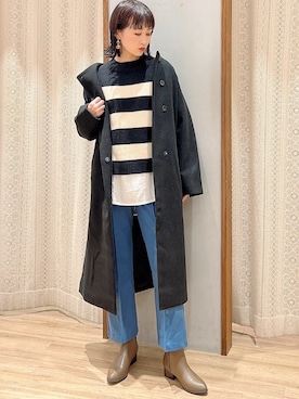 「ガウンコート」｜「アイテム（ノーカラーコート）」を使った、satomikamoさん（レディース・162cm）の冬コーディネート
