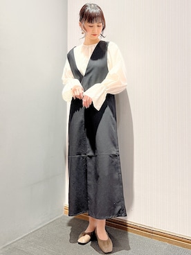 「earth music&ecology（アースミュージックアンドエコロジー）のアイテム（ジャンパースカート）」を使った、satomikamoさん（レディース・162cm）の冬コーディネート