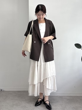 「ROPE' PICNIC（ロペピクニック）のフルーレットパンチングレーストートバッグ/A4対応（トートバッグ、ホワイト系）」を使った、nodokaさん（レディース・161cm）の春コーディネート
