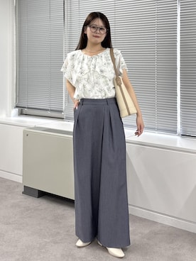 「ROPE' PICNIC（ロペピクニック）のスクエアトゥローヒールストラップシューズ（パンプス、ホワイト系）」を使った、nodokaさん（レディース・161cm）の春コーディネート