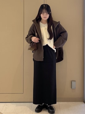 「ROPE' PICNIC（ロペピクニック）のジャージーメルトンシリーズ ジップアップフーデッドコート/無地・チェック/リンクコーデ（ブルゾン）」を使った、nodokaさん（レディース・161cm）の秋コーディネート