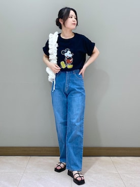 「MICKEY MOUSE（ミッキーマウス）のアイテム」を使った、nodokaさん（レディース・161cm）の夏コーディネート