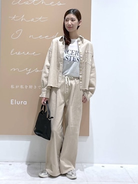 「Elura（エルーラ）の大人カラーワイドデニム＜低身長サイズあり＞/625552（デニムパンツ、ベージュ系）」を使った、まゆさん（レディース・167cm）の春コーディネート