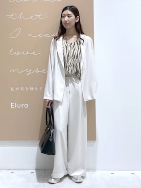「Elura（エルーラ）のリュクスラインテープBAG　L/633011（ハンドバッグ、ブラック系）」を使った、まゆさん（レディース・167cm）の春コーディネート