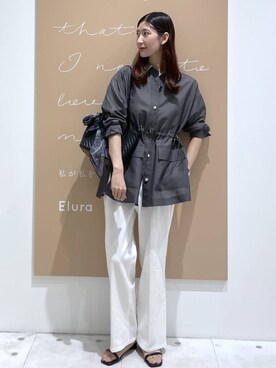 「Elura（エルーラ）の遮熱UVシアシャツジャケット/1000110（その他アウター、グレー系）」を使った、まゆさん（レディース・167cm）の秋コーディネート