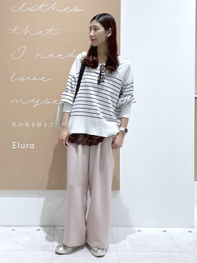 「Elura（エルーラ）の裾レースタンク/605388（タンクトップ、ブラウン系）」を使った、まゆさん（レディース・167cm）の春コーディネート