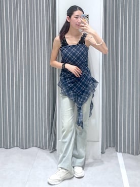 「アイテム（チュニック）」を使った、まゆさん（レディース・167cm）の夏コーディネート
