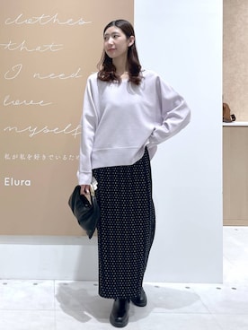 「Elura（エルーラ）のプリーツスカート/603718（スカート、ブラック系）」を使った、まゆさん（レディース・167cm）の春コーディネート