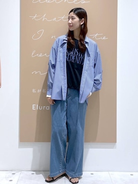 「Elura（エルーラ）の大人ワイドデニム＜低身長サイズあり＞ / 579971（デニムパンツ、ブルー系）」を使った、まゆさん（レディース・167cm）の春コーディネート