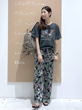 「Elura（エルーラ）の≪撥水＋マルチポケット≫MINIリュック/660886（バックパック/リュック、ブラウン系）」を使った、まゆさん（レディース・167cm）の春コーディネート