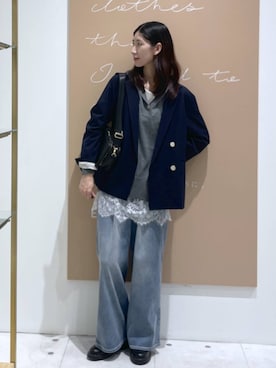 「Elura（エルーラ）のウールコンフードプルオーバー/1055342（ニット/セーター、グレー系）」を使った、まゆさん（レディース・167cm）の秋コーディネート