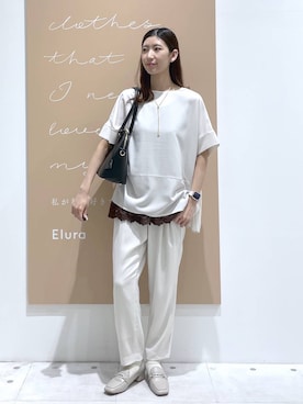 「Elura（エルーラ）のリュクスラインテープBAG　L/633011（ハンドバッグ、ブラック系）」を使った、まゆさん（レディース・167cm）の春コーディネート