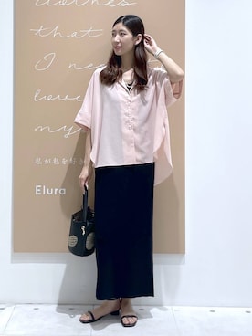 「Elura（エルーラ）の≪イージーケア≫アイロンいらず開襟シャツ/451699（シャツ/ブラウス、ピンク系）」を使った、まゆさん（レディース・167cm）の春コーディネート