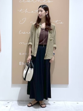「Elura（エルーラ）のプレーンリブタンク/598154（タンクトップ、ブラウン系）」を使った、まゆさん（レディース・167cm）の春コーディネート