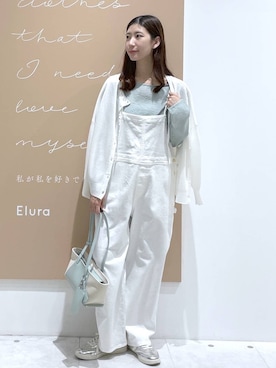 「Elura（エルーラ）の＜kakatoo＞ワイドコンビバック/633024（トートバッグ、ブルー系）」を使った、まゆさん（レディース・167cm）の春コーディネート