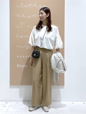 「Elura（エルーラ）のドレスアップ袖コンプルオーバー/643321（Tシャツ/カットソー、ホワイト系）」を使った、まゆさん（レディース・167cm）の春コーディネート