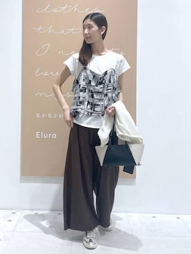「Elura（エルーラ）の＜kakatoo＞ワイドコンビバック/633024（トートバッグ、ブラック系）」を使った、まゆさん（レディース・167cm）の春コーディネート