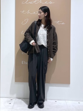 「Elura（エルーラ）のバケツドッキングバッグ/1047984（ショルダーバッグ、ブラック系）」を使った、まゆさん（レディース・167cm）の秋コーディネート