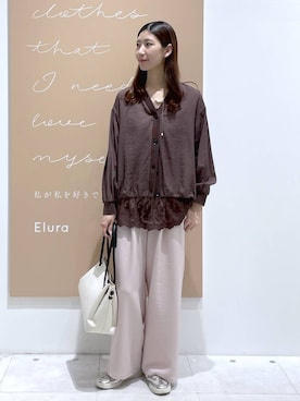「Elura（エルーラ）の裾レースタンク/605388（タンクトップ、ブラウン系）」を使った、まゆさん（レディース・167cm）の春コーディネート