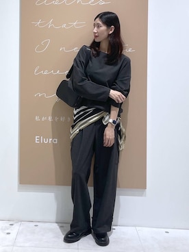 「Elura（エルーラ）のTRストレッチカーゴパンツ/1068020（カーゴパンツ、グレー系）」を使った、まゆさん（レディース・167cm）の秋コーディネート