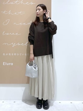 「Elura（エルーラ）の毛玉しらずボートプルオーバー/571778（ニット/セーター）」を使った、まゆさん（レディース・167cm）の秋コーディネート