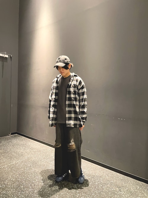 ダメージチェックルーズシャツ