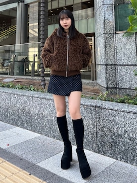 「厚底ブーツ」｜「アイテム（ブルゾン）」を使った、田中愛生さん（レディース・158cm）の秋コーディネート
