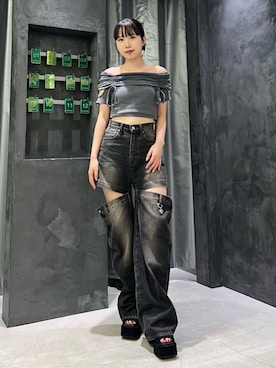 「ハイウエストデニム」｜田中愛生さん（レディース・158cm）の夏コーディネート