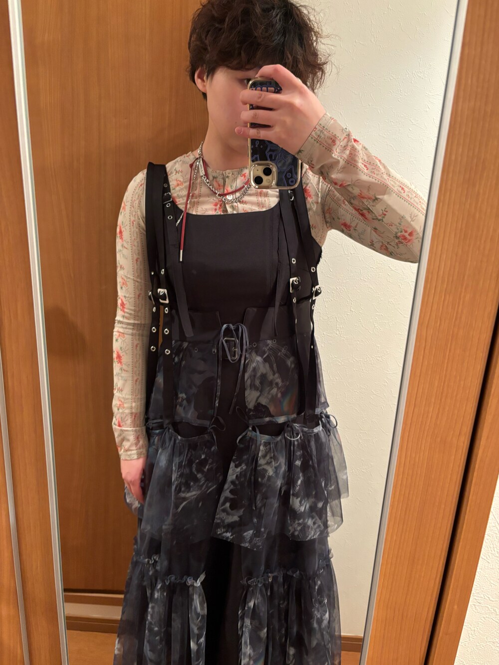 「MOUSSYのFLORAL SHEER シャツ（シャツ/ブラウス、ベージュ系）」を使った、misamisami0802さん（骨格ストレート・レディース・163cm）の春コーディネートの1枚目の写真