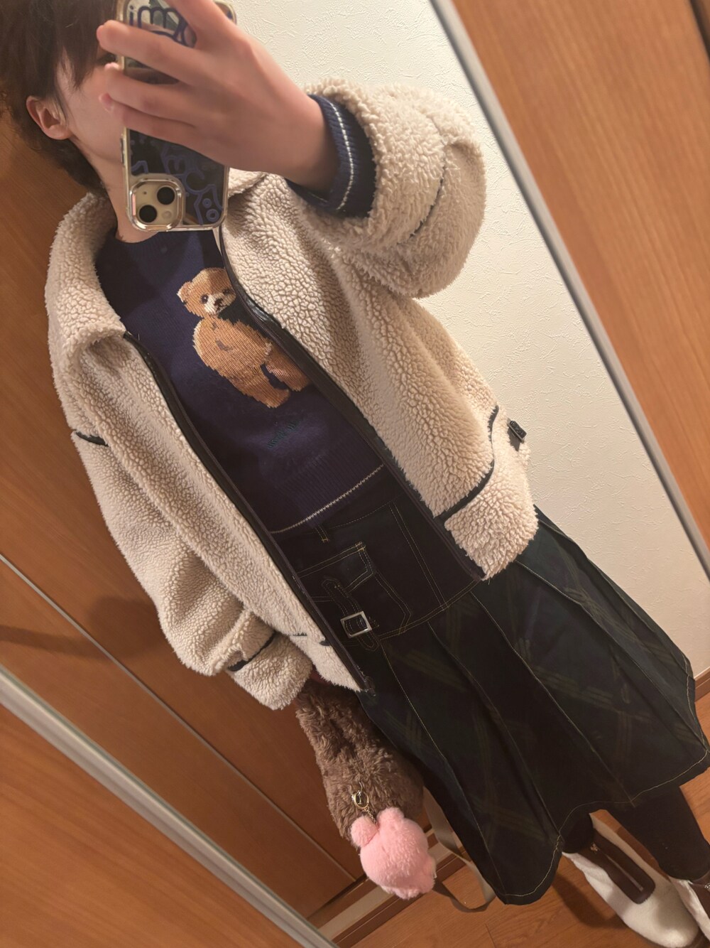「冬コーデ」｜「SLYのL/W PRINT CHECK PLEATS M/SK ローウエスト プリント チェック プリーツ ミドルスカート / セットアップ可（デニムスカート、その他）」を使った、misamisami0802さん（骨格ストレート・レディース・163cm）の冬コーディネートの1枚目の写真