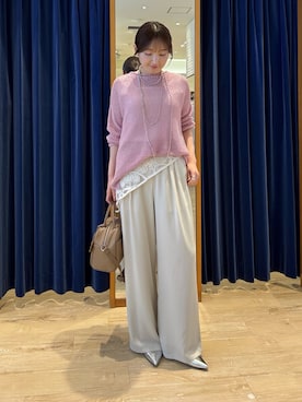 「MICO COULIER（ミコクリエ）のタックワイドパンツ（その他パンツ、ホワイト系）」を使った、tomonaさん（レディース・159cm）の春コーディネート