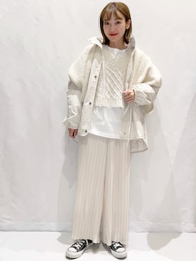 「オールホワイト」｜「アイテム（ブルゾン）」を使った、MAMIさん（レディース・155cm）の夏コーディネート