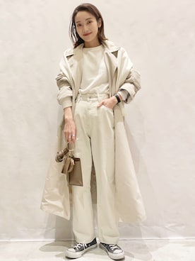 「オールホワイト」｜「アイテム（トレンチコート）」を使った、MAMIさん（レディース・155cm）の冬コーディネート