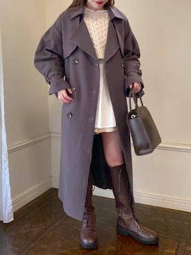 「ショート丈トップス」｜「アイテム（トレンチコート）」を使った、みさっきーさん（レディース・154cm）の秋コーディネート