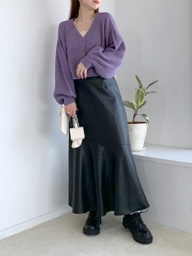 「レザースカート」｜「アイテム（財布/小物）」を使った、みさっきーさん（レディース・154cm）の夏コーディネート