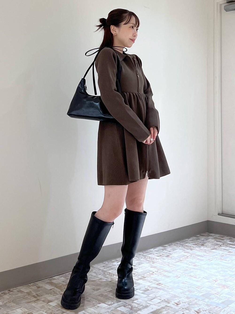 Heather ZIPペプラムミニワンピース ブラック ZIPペプラムミニワンピース | [公式]ヘザー（Heather）通販 Heather ZIPペプラムミニワンピース ブラック