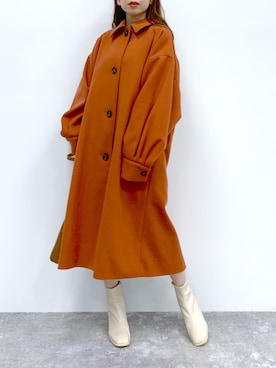 「カラーコート」｜「アイテム（ステンカラーコート）」を使った、みさっきーさん（レディース・154cm）の夏コーディネート