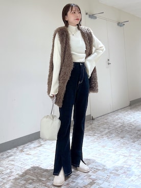 「Heather（ヘザー）のアイテム（ベスト）」を使った、みさっきーさん（レディース・154cm）の秋コーディネート