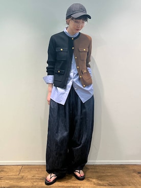 「Curensology（カレンソロジー）のCurensology(カレンソロジー)/＜＆RC＞イングレインビッグシャツ（シャツ/ブラウス、ブルー系）」を使った、kyokoさん（レディース・165cm）の夏コーディネート