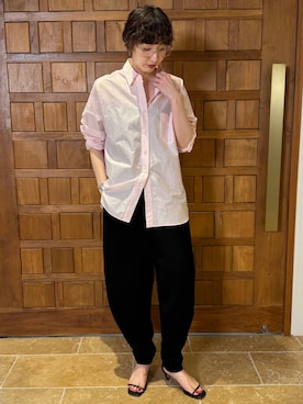 「Curensology（カレンソロジー）のCurensology(カレンソロジー)/＜C.S.G＞クレープウールパンツ（その他パンツ、ブラック系）」を使った、kyokoさん（レディース・165cm）の夏コーディネート