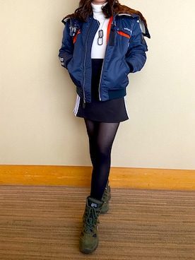 「アヴィレックス(AVIREX)」｜「アイテム（ジャケット/アウター）」を使った、えどわーどさん（レディース・167cm）の冬コーディネート